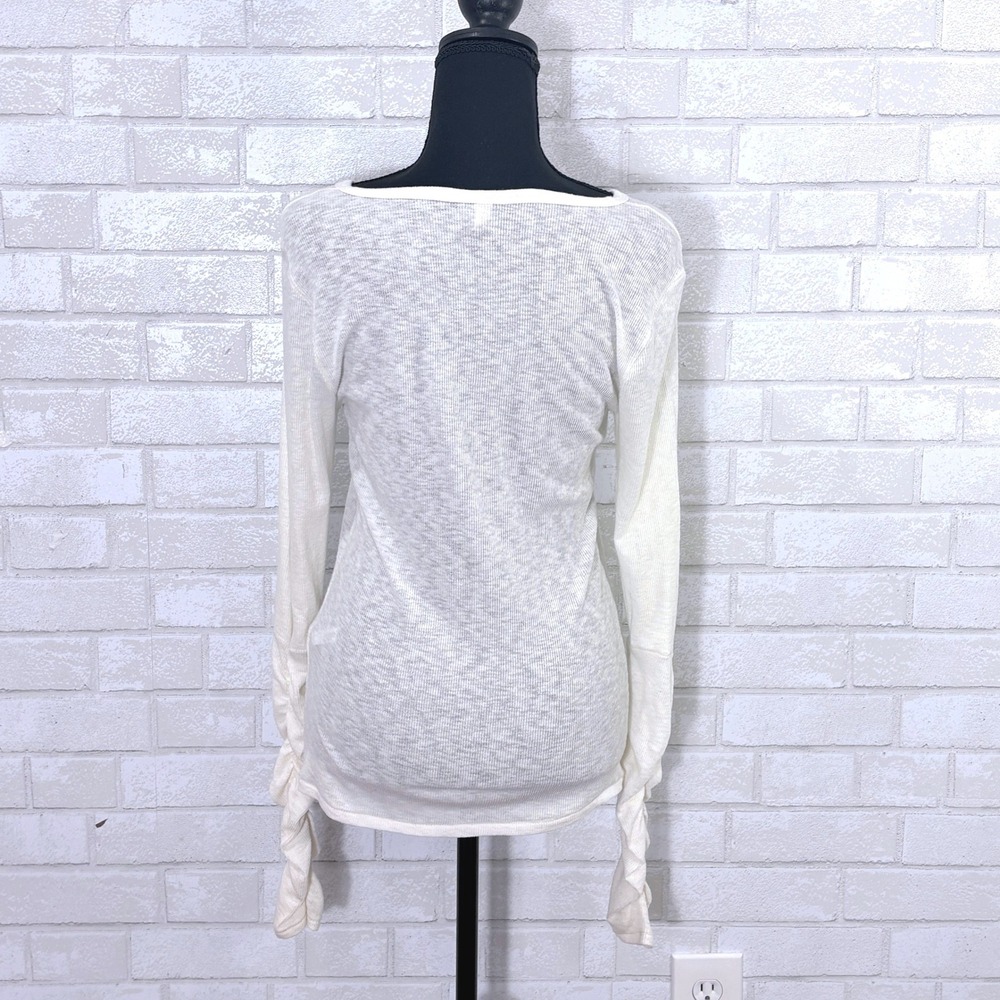 Intimately Free Sheer Ivory Thermal Top Large Ruched Sleeve Lightweight Layering - Picture 3 of 9